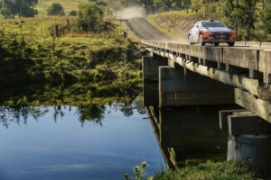 a car on a bridge
